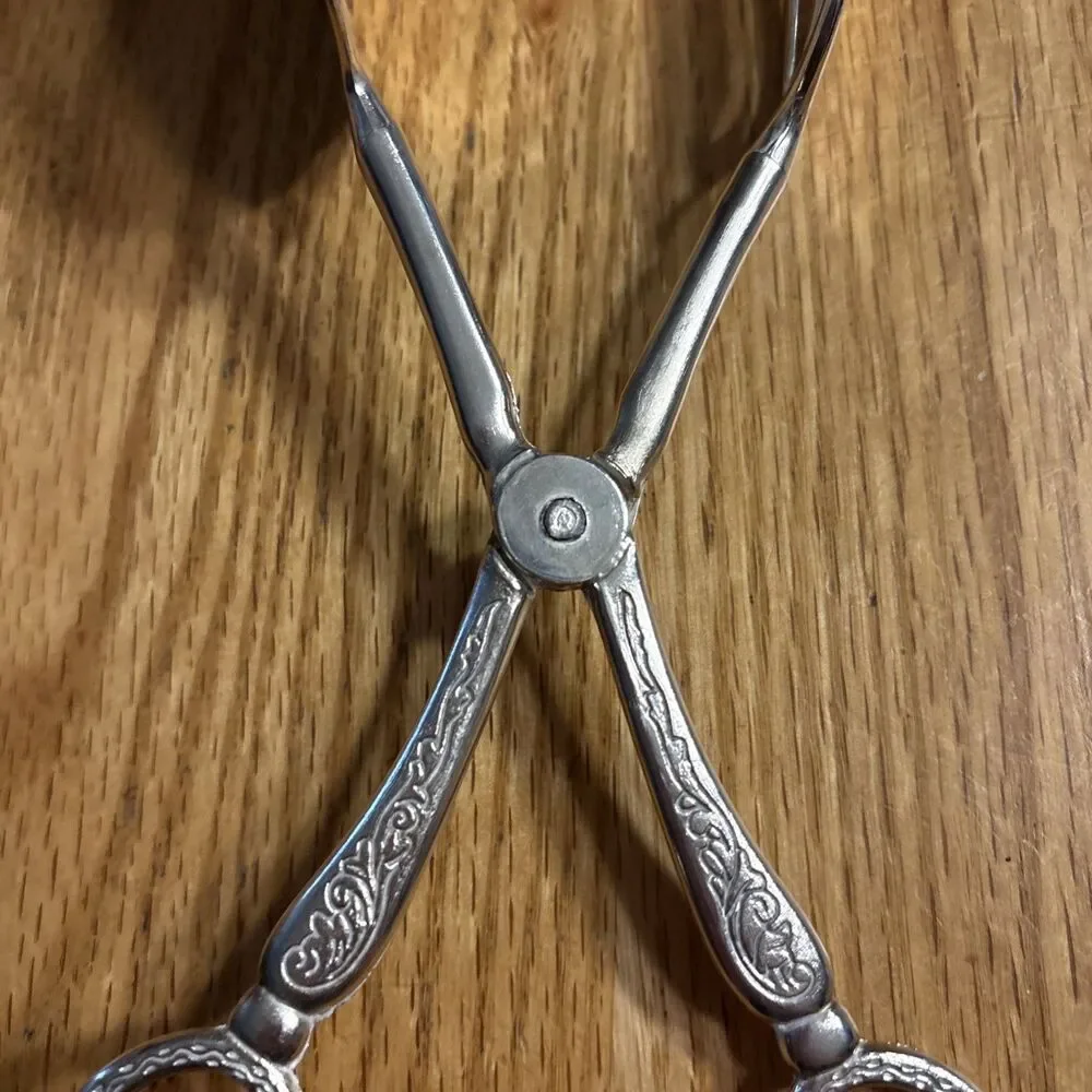 Vintage Silver Plated Scissor Style Pastry Salad Tongs Italy 8.5